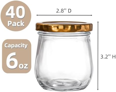 40 Pack Clear Glass Mason Jars with Airtight Lids 6 Oz