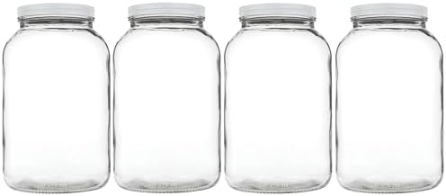 Kitchentoolz 1 Gallon Glass Mason Jars with Metal Airtight Lids 4-Pack
