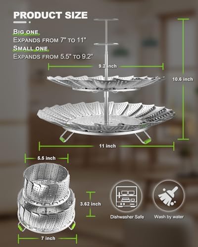 Double Layer Steamer Basket - Large Capacity 2-in-1 Stainless Steel Steamer Insert