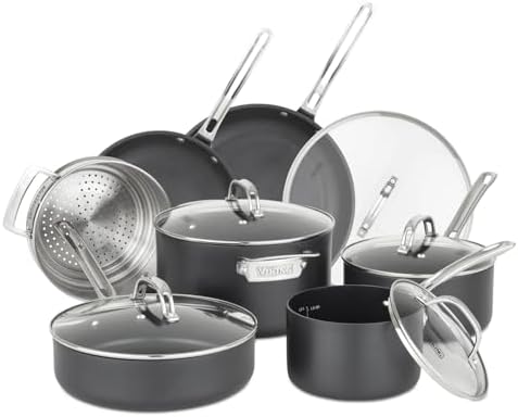 ElevateYourKitchenCookwareSet - 12-Piece Viking Pots Pans with Glass Lids Black