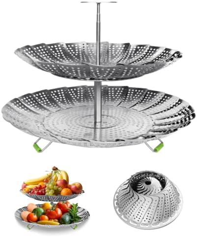 Double Layer Steamer Basket - Large Capacity 2-in-1 Stainless Steel Steamer Insert