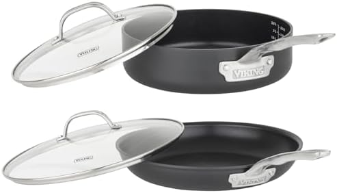 ElevateYourKitchenCookwareSet - 12-Piece Viking Pots Pans with Glass Lids Black