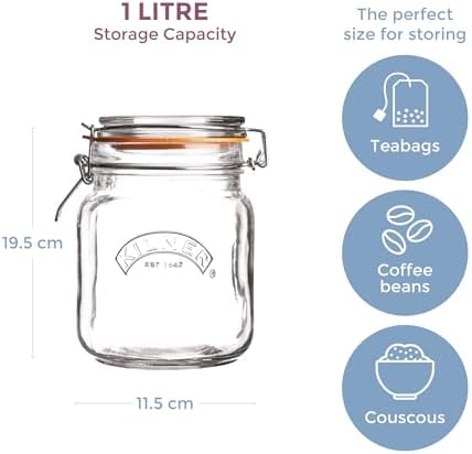 Kilner 1L Glass Preserver Space-Saving Jarnon-reactive food container