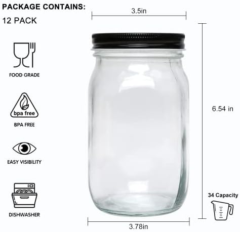 QAPPDA 32 OZ Glass Jars with Lids Set of 12