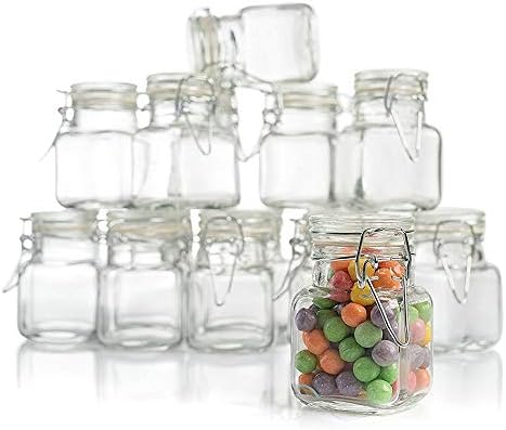 Small Square Glass Jars with Airtight Round Lids 12 Pack