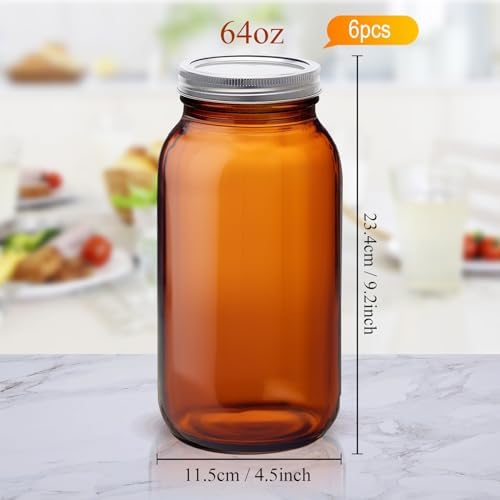Norme 6 Piece Amber Glass Mason Jars with Airtight Lids