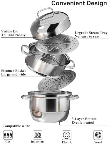 VENTION 34cm 3 Tier Steamer Pot for Dumplings and Buns