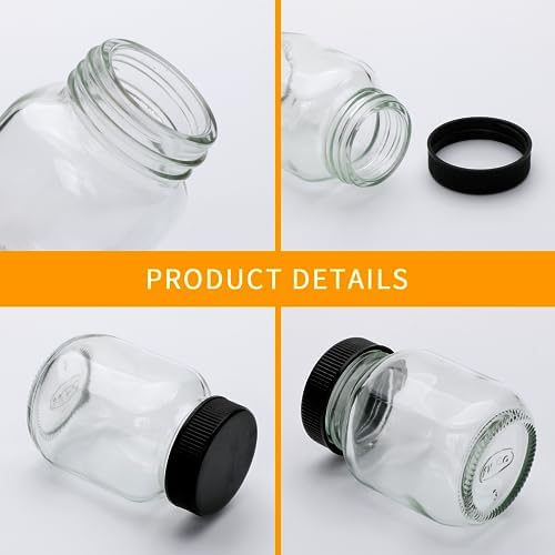QAPPDA 2oz Mason Jars Set of 48 Glass Spice Jars with Black Lids