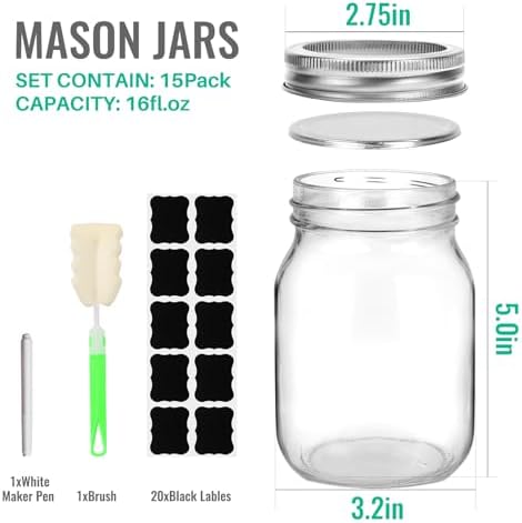 CAKKVDE Mason Jars 16oz