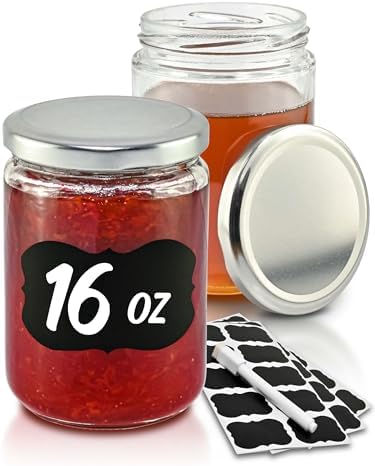 12-Pack 16oz Glass Jars with Labels Pen
