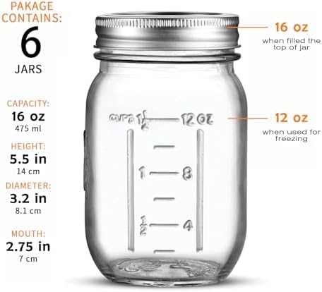6-Piece 16-Ounce Mason Jars with Lid