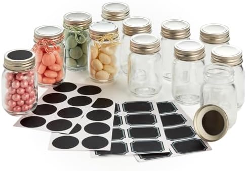 25 Oz Small Mason Jars with Lids and Chalkboard Labels 12 Pack