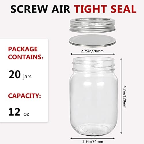 20-Piece 12oz Glass Mason Jars with Silver Lids