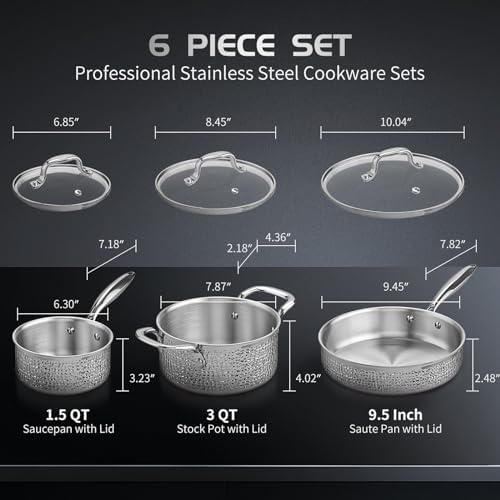 Aufranc 6-Piece Stainless Steel Pots Set with Glass Lid