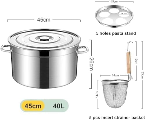 UNbitStainless Steel Pasta Pot 5 Holes with Strainer Basket for Home Kitchen