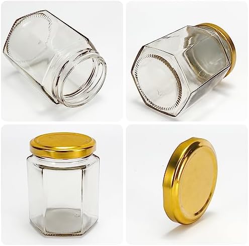 BIGIVACA 30 Pack 6 oz Hexagon Glass Jars with Gold Lids