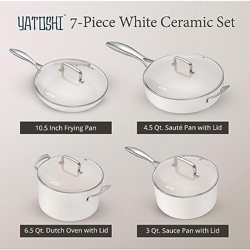 Nonstick Ceramic Cookware Set - 7-Piece Oven Safe All Stovetops Compatible
