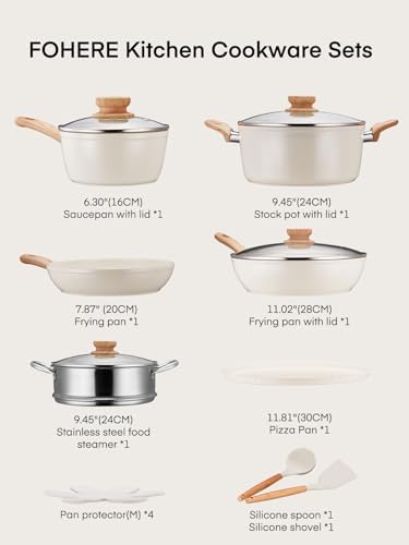 FOHERE 15-Piece Cookware Set Durable Kitchen Cooking Non-Stick Eco-Friendly