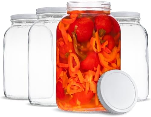 Kitchentoolz 1 Gallon Glass Mason Jars with Metal Airtight Lids 4-Pack