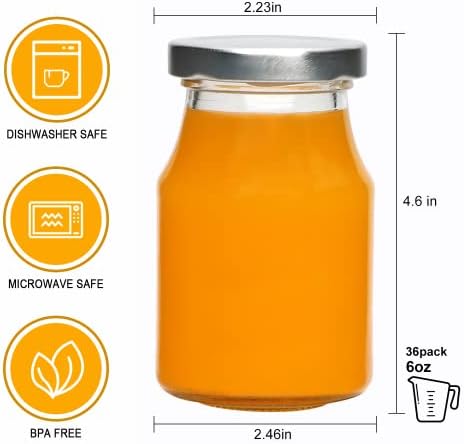 Accguan 6oz Glass Milk Bottles for Hiking Travel Special Gifting 36-Pack