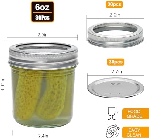 Stylish 6 Oz Mason Jars Set for Kitchen Bathroom Storage