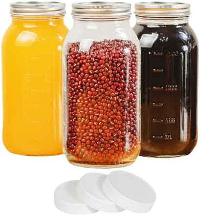 3 Pack 64 oz Clear Wide Mouth Mason Jars with Airtight Lids