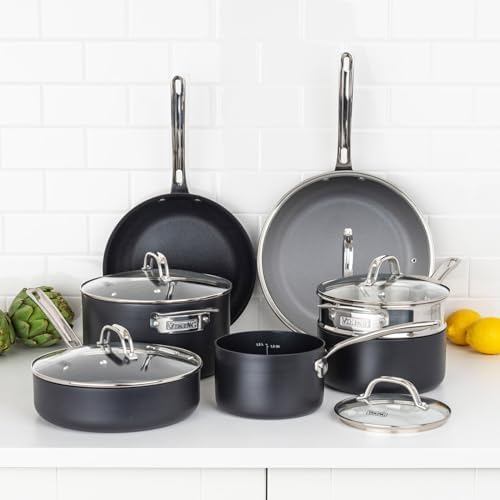 ElevateYourKitchenCookwareSet - 12-Piece Viking Pots Pans with Glass Lids Black