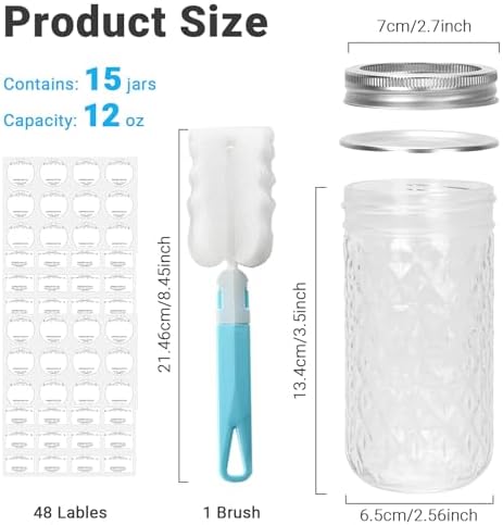 DHSBTLS - 15-Piece Glass Mason Jars Set for Airtight Preserving