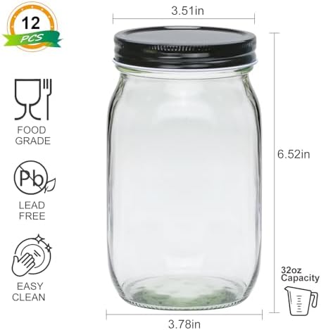 32oz Glass Mason Jars 12 Pack