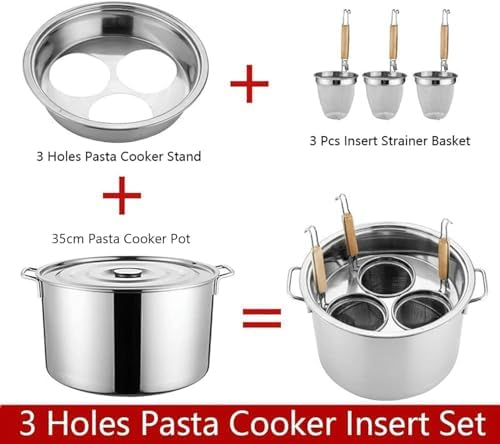 BINGWANG 3-Hole Stainless Steel Pasta Cooker Insert Set with Strainer