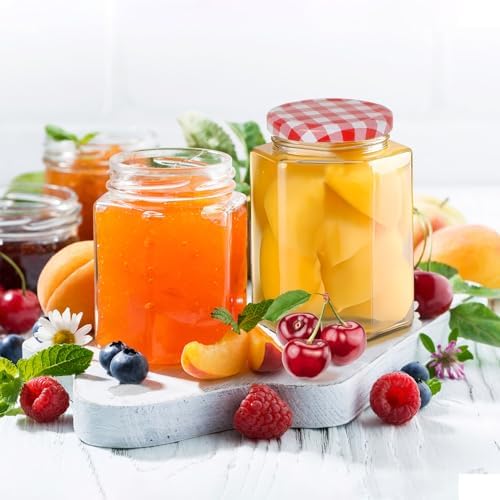 Hovico 280ml Hexagonal Glass Jars with Screw Top Lids 12 Pack