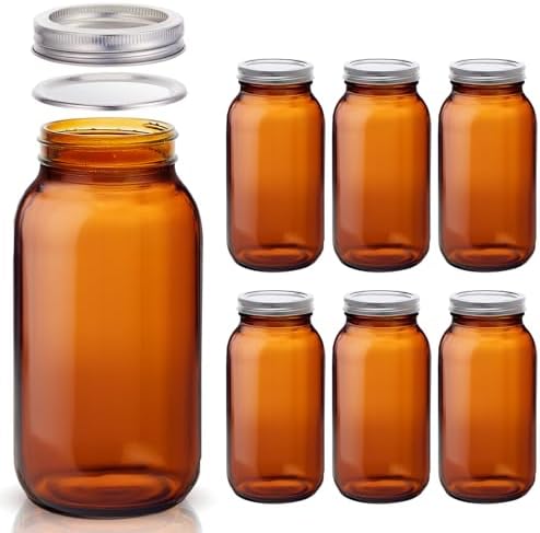 Norme 6 Piece Amber Glass Mason Jars with Airtight Lids