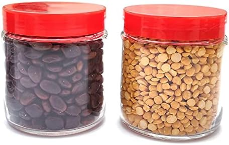 Round Red Glass Jars with Plastic Lids