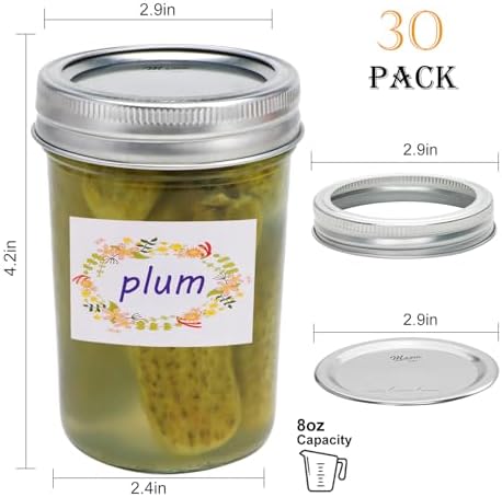 Woaiwoq 8 oz Mason Jars 30 Pack with Airtight Lids