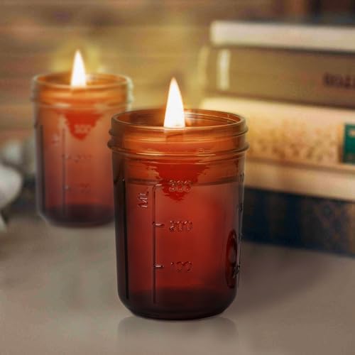 KORCCI Amber Glass Mason Jars 16oz - Set of 6 for Canning Fermenting