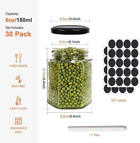 Betrome 6oz Glass Jars with Black Lids for Canning Gift Giving