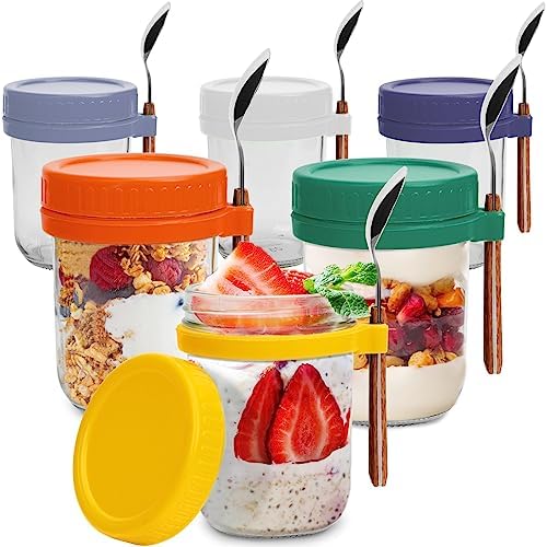 Yuleer 6 Pack Overnight Oats Containers with Lids and Spoons