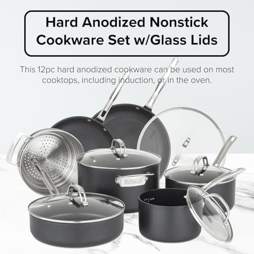 ElevateYourKitchenCookwareSet - 12-Piece Viking Pots Pans with Glass Lids Black