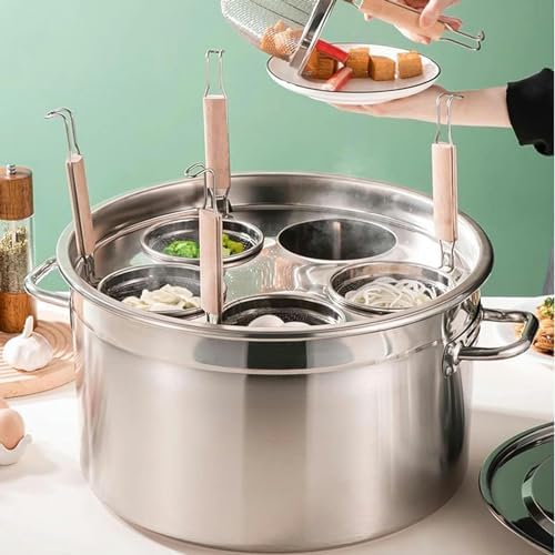 UNbitStainless Steel Pasta Pot 5 Holes with Strainer Basket for Home Kitchen