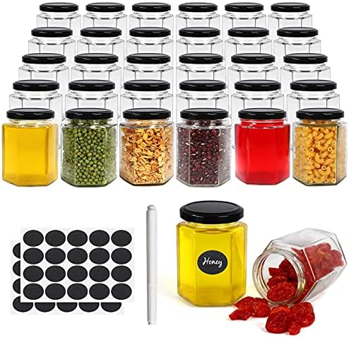 Betrome 6oz Glass Jars with Black Lids for Canning Gift Giving