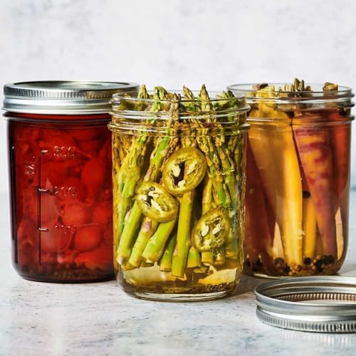 KORCCI Amber Glass Mason Jars 16oz - Set of 6 for Canning Fermenting