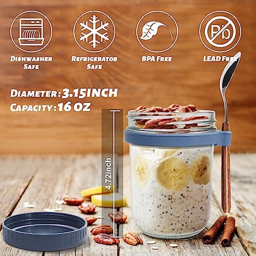 Yuleer 6 Pack Overnight Oats Containers with Lids and Spoons