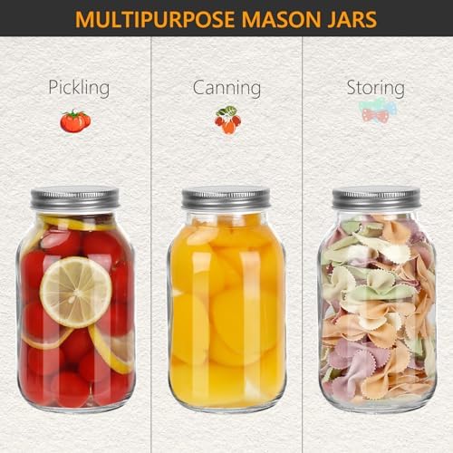 Keketin 32 oz Mason Jars with Airtight Lids 6 Pack