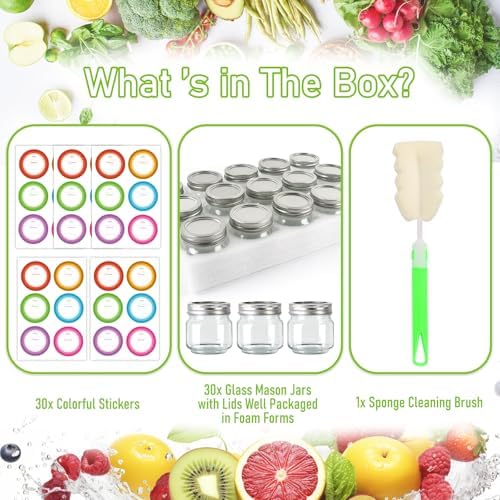 AuroTrends Mason Jars 8oz 30Pcs with Silver Lids