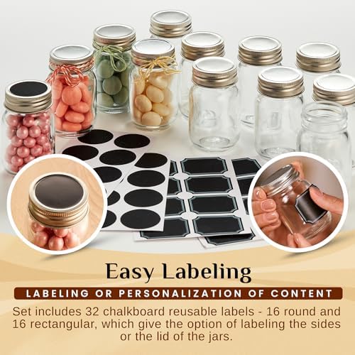 25 Oz Small Mason Jars with Lids and Chalkboard Labels 12 Pack