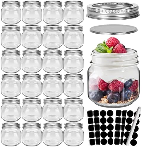 CycleMore 24 Pcs 8oz Clear Glass Mason Jars with Silver Lids
