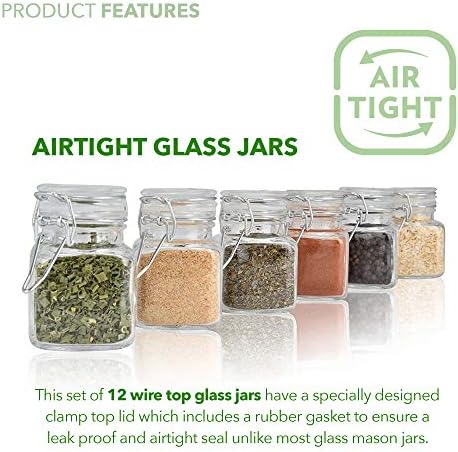 Small Square Glass Jars with Airtight Round Lids 12 Pack