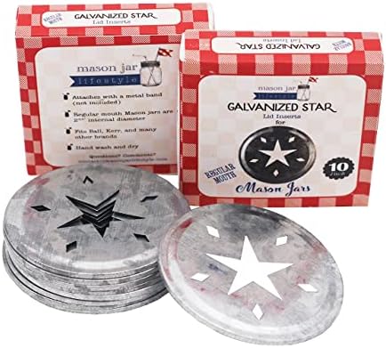 Star Cutout Galvanized Metal Lid Inserts for Mason Jars 10 Pack