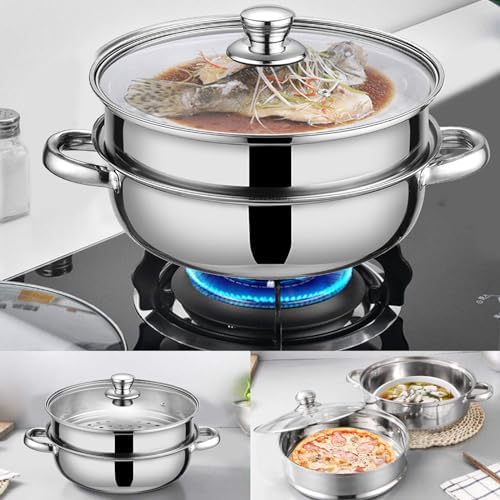 Steamer Pot 28cm Dual-Tier with Glass Lid