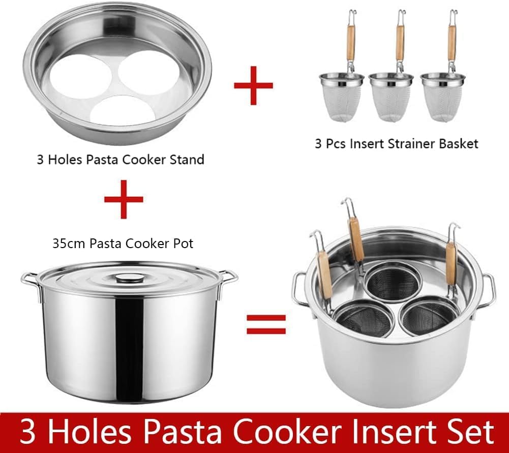 Stainless Steel Pasta Pot Set with Strainer Basket for Home and Kitchen